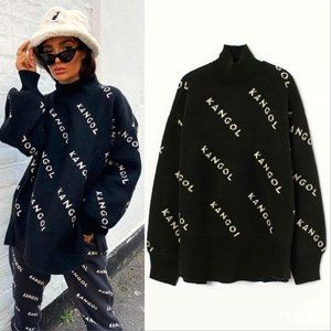 💥EDGY CHIC💥Kangol Limited Ed. Unisex Hi-Low Longline Black Graphic Sweater